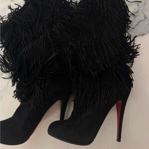 Christian Louboutin Black Fringe Heeled Boots